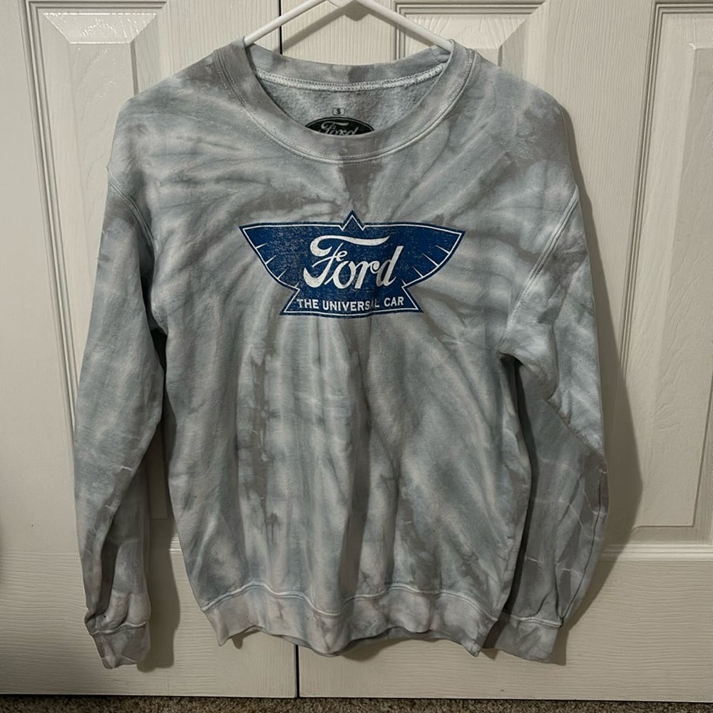 Light blue tye-dye “Ford the universal car” sweatshirt